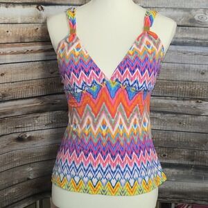 Multicolor Zig Zag Tankini Swim Top ONLY – No Size Tag Med-Lrg Bright Adjustable